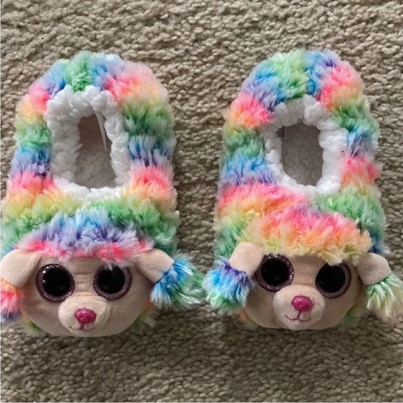 Ty Beanie‘ Boos Poodle ‘Rainbow’ Plush Slippers - Picture 2 of 6